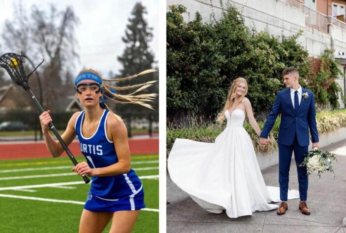 Figure 3 Seattle Children’s Orthopedics and Sports Medicine Program patient, Lyla, started in all 19 lacrosse games after recovering from spine surgery for AIS. She later graduated from George Fox University and got married