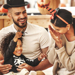 A family celebrates Halloween