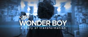 The back of a boy's head with the background tinted blue and the words, "2020 Wonder Boy a story of transformation" across the middle