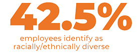 42.5% of employess identify as racially/ethnically diverse