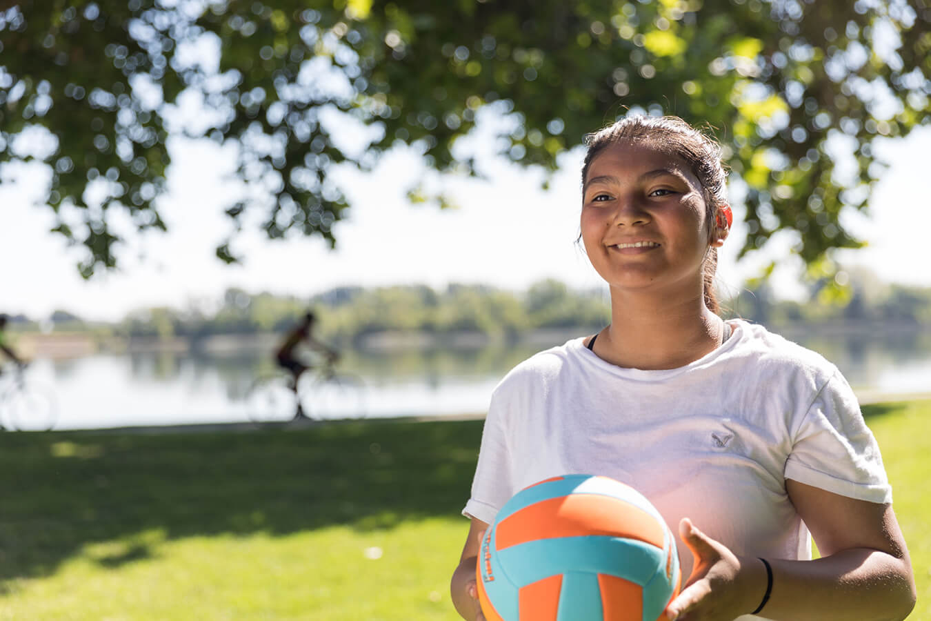 Girl holding ball