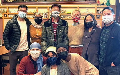 A group of residents wearing masks