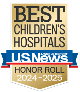 US News and World Reports badge that reads "Best Children's Hospitals, Honor Roll 2024-2025"